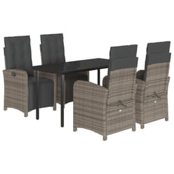 vidaXL Garden Dining Set 5 Piece with Cushions Dining Chair Grey Poly Rattan