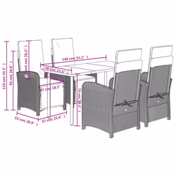 vidaXL Garden Dining Set 5 Piece with Cushions Dining Chair Grey Poly Rattan - Additional view 8