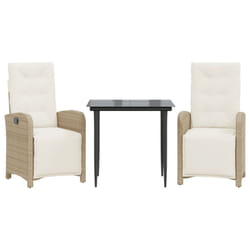 vidaXL Bistro Set 3 Piece with Cushions Bistro Table & Chair Beige Poly Rattan