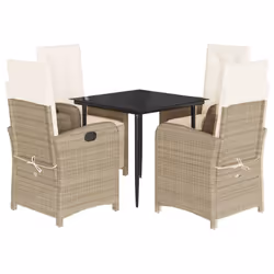 vidaXL Garden Dining Set 5 Piece with Cushions Dining Chair Beige Poly Rattan