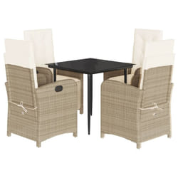 vidaXL Garden Dining Set 5 Piece with Cushions Dining Chair Beige Poly Rattan