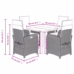 vidaXL Garden Dining Set 5 Piece with Cushions Dining Chair Beige Poly Rattan