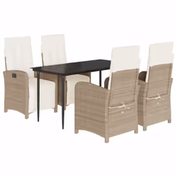 vidaXL Garden Dining Set 5 Piece with Cushions Dining Chair Beige Poly Rattan