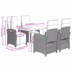 vidaXL Garden Dining Set 5 Piece with Cushions Dining Chair Beige Poly Rattan - Additional view 8
