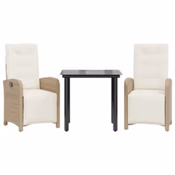 vidaXL Bistro Set 3 Piece with Cushions Bistro Table & Chair Beige Poly Rattan