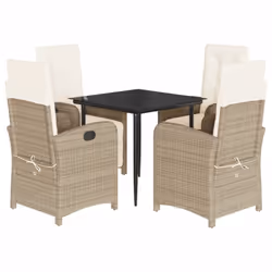 vidaXL Garden Dining Set 5 Piece with Cushions Dining Chair Beige Poly Rattan