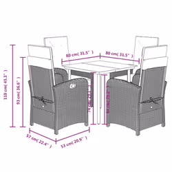 vidaXL Garden Dining Set 5 Piece with Cushions Dining Chair Beige Poly Rattan