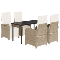 vidaXL Garden Dining Set 5 Piece with Cushions Dining Chair Beige Poly Rattan