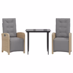vidaXL Bistro Set 3 Piece with Cushions Bistro Table & Chair Beige Poly Rattan