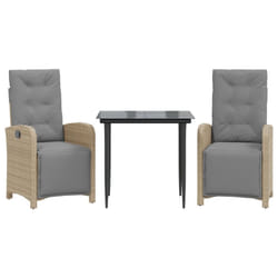 vidaXL Bistro Set 3 Piece with Cushions Bistro Table & Chair Beige Poly Rattan