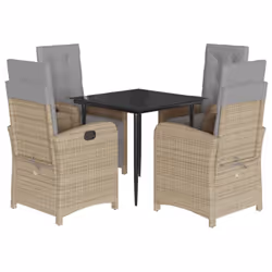 vidaXL Garden Dining Set 5 Piece with Cushions Dining Chair Beige Poly Rattan