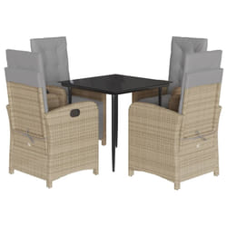 vidaXL Garden Dining Set 5 Piece with Cushions Dining Chair Beige Poly Rattan