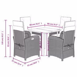 vidaXL Garden Dining Set 5 Piece with Cushions Dining Chair Beige Poly Rattan
