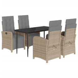 vidaXL Garden Dining Set 5 Piece with Cushions Dining Chair Beige Poly Rattan