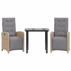 vidaXL Bistro Set 3 Piece with Cushions Table and Chair Beige Poly Rattan