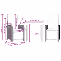 vidaXL Bistro Set 3 Piece with Cushions Table and Chair Beige Poly Rattan - Additional view 8