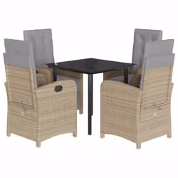 vidaXL Garden Dining Set 5 Piece with Cushions Dining Chair Beige Poly Rattan