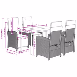 vidaXL Garden Dining Set 5 Piece with Cushions Dining Chair Beige Poly Rattan