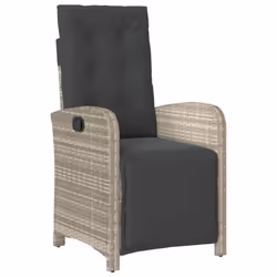 vidaXL Bistro Set 3 Piece with Cushions Table & Chair Light Grey Poly Rattan