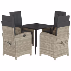 vidaXL Garden Dining Set 5 Piece with Cushions Chair Light Grey Poly Rattan