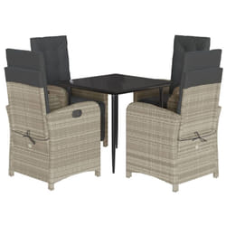 vidaXL Garden Dining Set 5 Piece with Cushions Chair Light Grey Poly Rattan