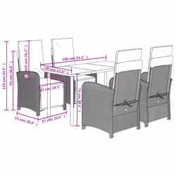 vidaXL Garden Dining Set 5 Piece with Cushions Chair Light Grey Poly Rattan - Additional view 3