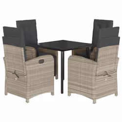 vidaXL Garden Dining Set 5 Piece with Cushions Chair Light Grey Poly Rattan