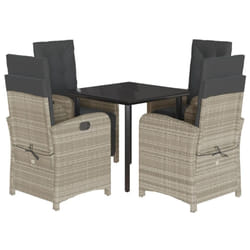 vidaXL Garden Dining Set 5 Piece with Cushions Chair Light Grey Poly Rattan