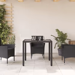 vidaXL Garden Table with Wooden Top Coffee Table Outdoor End Table Poly Rattan - black, 90 x 90 x 75 cm