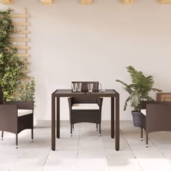 vidaXL Garden Table with Wooden Top Coffee Table Outdoor End Table Poly Rattan - brown, 90 x 90 x 75 cm