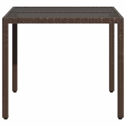 vidaXL Garden Table with Wooden Top Coffee Table Outdoor End Table Poly Rattan - brown, 90 x 90 x 75 cm - Additional view 4