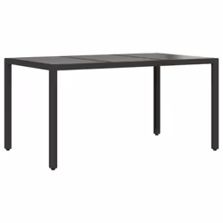 vidaXL Garden Table with Wooden Top Coffee Table Outdoor End Table Poly Rattan - black, 150 x 90 x 75 cm