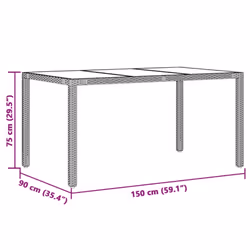 vidaXL Garden Table with Wooden Top Coffee Table Outdoor End Table Poly Rattan - black, 150 x 90 x 75 cm - Additional view 10