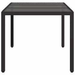 vidaXL Garden Table with Wooden Top Coffee Table Outdoor End Table Poly Rattan - black, 150 x 90 x 75 cm - Additional view 4
