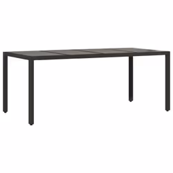 vidaXL Garden Table with Wooden Top Coffee Table Outdoor End Table Poly Rattan - black, 190 x 90 x 75 cm