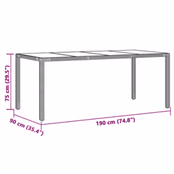 vidaXL Garden Table with Wooden Top Coffee Table Outdoor End Table Poly Rattan - black, 190 x 90 x 75 cm - Additional view 10