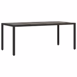 vidaXL Garden Table with Wooden Top Coffee Table Outdoor End Table Poly Rattan - black, 190 x 90 x 75 cm - Additional view 5