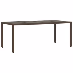 vidaXL Garden Table with Wooden Top Coffee Table Outdoor End Table Poly Rattan - brown, 190 x 90 x 75 cm