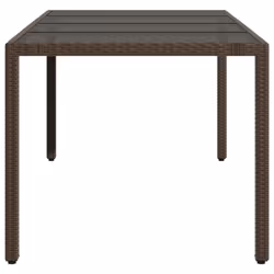 vidaXL Garden Table with Wooden Top Coffee Table Outdoor End Table Poly Rattan - brown, 190 x 90 x 75 cm - Additional view 4