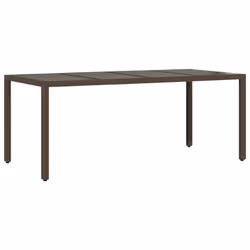 vidaXL Garden Table with Wooden Top Coffee Table Outdoor End Table Poly Rattan - brown, 190 x 90 x 75 cm - Additional view 5