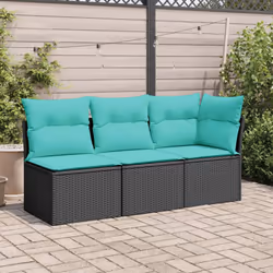 vidaXL Patio Sofa Armless with Cushions Black Poly Rattan
