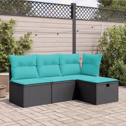 vidaXL Patio Stool with Cushion Black 21.7x21.7x14.6 Poly Rattan