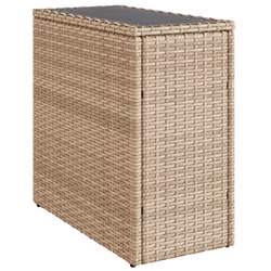 vidaXL Garden Side Table with Glass Top Outdoor Dining Table Beige Poly Rattan - Additional view 6
