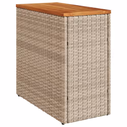 vidaXL Garden Side Table with Wooden Top Coffee Dining Table Beige Poly Rattan - Additional view 6