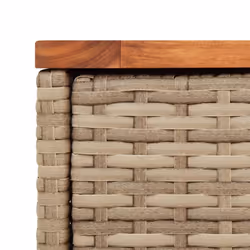 vidaXL Garden Side Table with Wooden Top Coffee Dining Table Beige Poly Rattan - Additional view 8