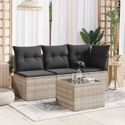 vidaXL Garden Table with Glass Top Outdoor Dining Table Light Grey Poly Rattan
