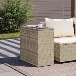 vidaXL Garden Side Table with Glass Top Dining Table Light Grey Poly Rattan
