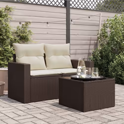 vidaXL Garden Table with Glass Top Outdoor Dining Table Brown Poly Rattan