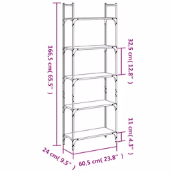 vidaXL Bookshelf 5-Tier Bookcase Storage Cabinet Smoked Oak Engineered Wood - Additional view 9