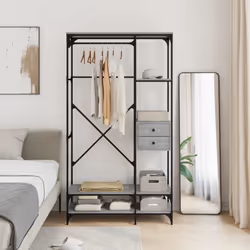 vidaXL Wardrobe with Drawers Closet Clothes Storage Cabinet Engineered Wood - grey sonoma